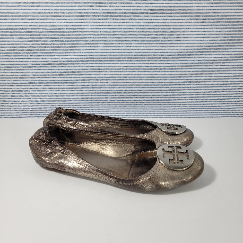 Tory Burch Reva Ballet Flat Silver Patent Leather NO SIZE TAG